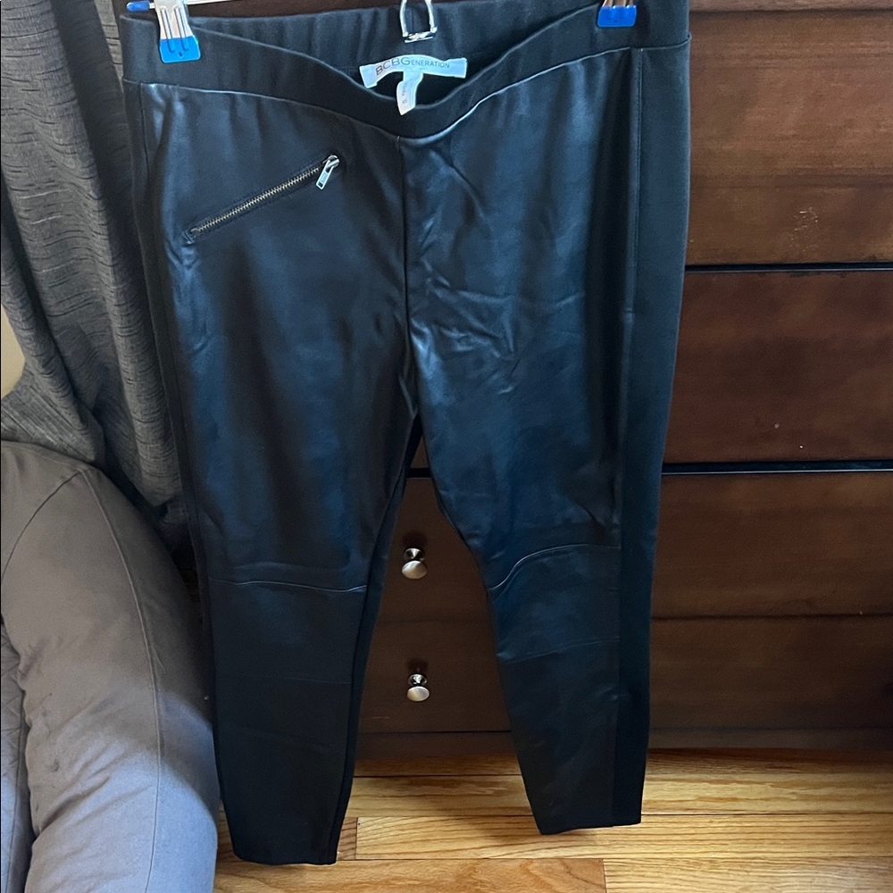 BCBG Black Faux Leather Pants with Zipper Accent